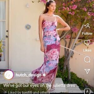 Hutch Julietta Strapless Chiffon Side-Slit Womens 10 Pink Maxi Dress Sparkle 5